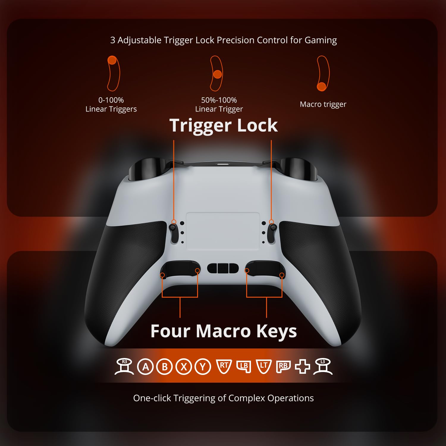 Wireless PC Controller with Hall Effect Joysticks & Triggers, 1000Hz Polling Rate, Trigger Locks, Bluetooth Pro Gaming Controller for PC/Steam/Luna/Tesla - 4 Macros and Turbo, Dynamic RGB, Silver