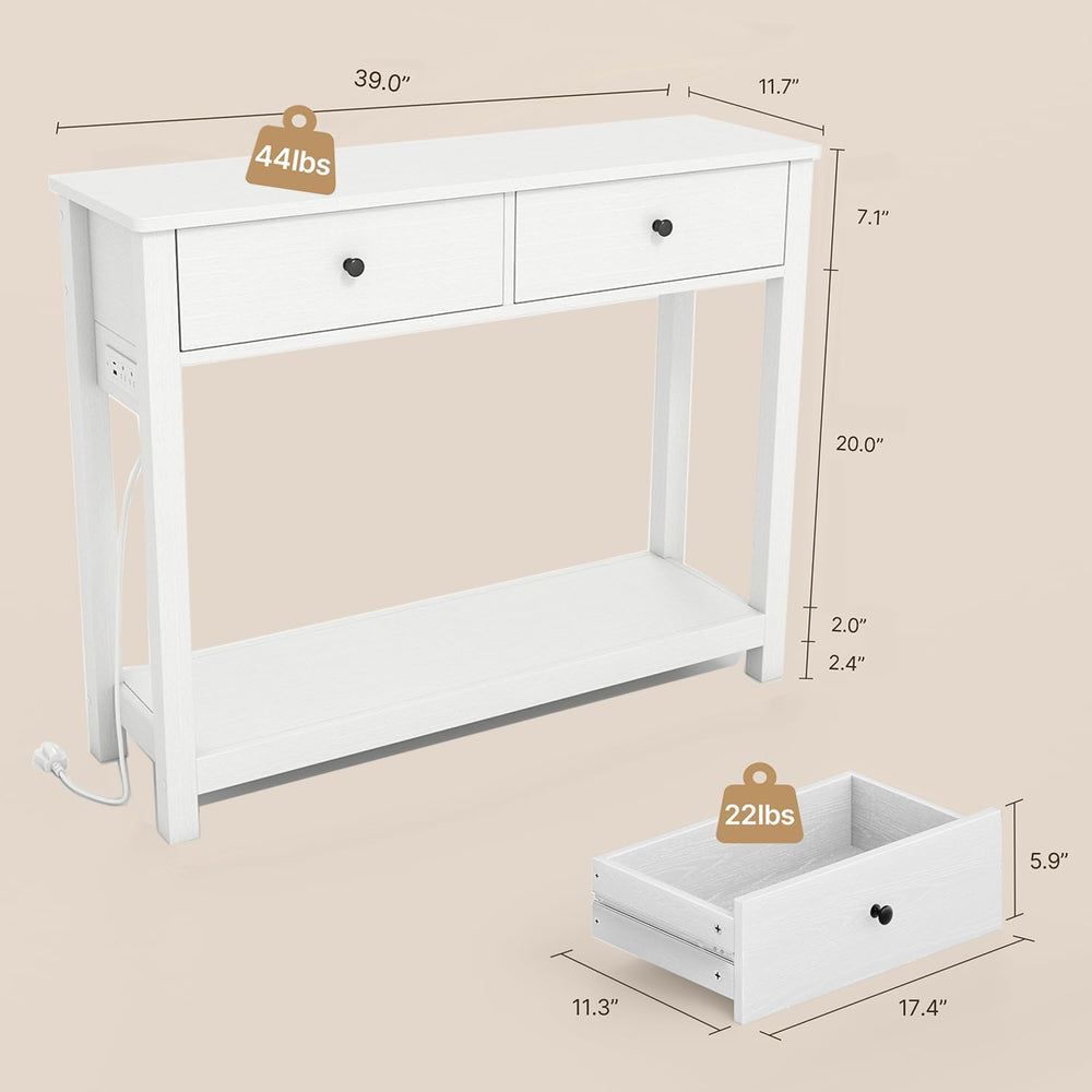 Gizoon Console Table with Outlets, White | Modern Sofa Table with 2 Drawers, ...