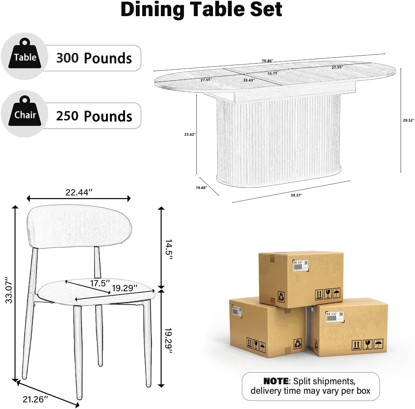 5-Piece Extendable Oval Dining Table Set for 4, 55"-71" Kitchen Table and 4 Beige Linen Chairs with Metal Legs, Wood Dining Room Table with MDF Tabletop&Base, Wulnat