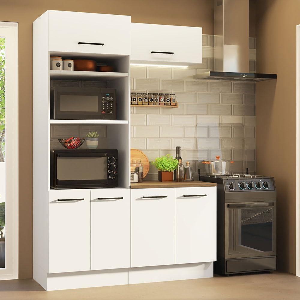 Madesa Hazel 3-Piece Kitchen Storage Set with 3 Doors 3 Open Shelves Pantry C...