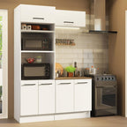 Madesa Hazel 3-Piece Kitchen Storage Set with 3 Doors 3 Open Shelves Pantry Cabinet 2 Doors Base Cabinet and Horizontal Door Wall Cupboard 59 Inch Wooden Organization Units for Pantry - White