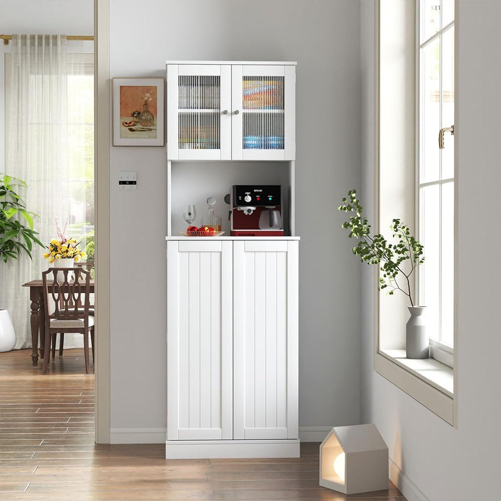 71" Kitchen Pantry Cabinet, Tall Storage Cabinet with Microwave Stand, F...
