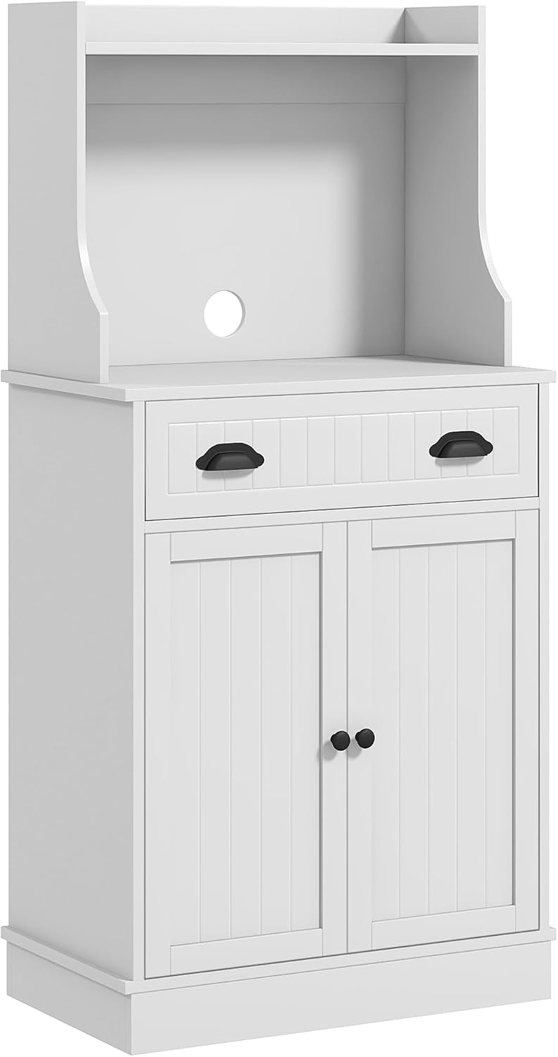 Microwave Cabinet with Storage Drawer, Double Door Cabinet and Adjustable She...