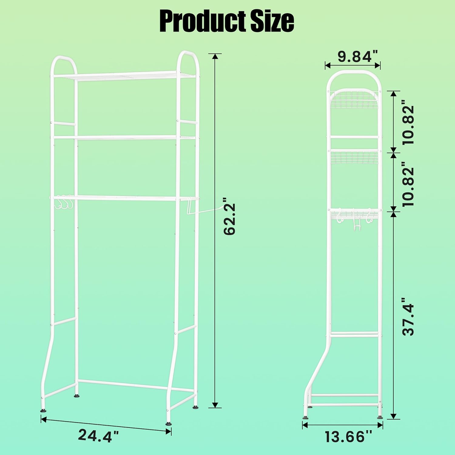 3-Tier Over The Toilet Storage, Metal Over Toilet Bathroom Organizer and Storage for Small Space, Bathroom Shelves Rack with 3 Hooks and Paper Holder, White