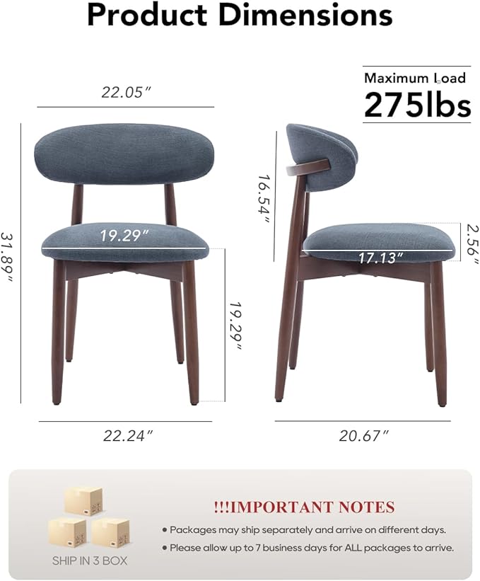 Dining Room Chairs Set of 6, Upholstered Farmhouse Dining Chairs, Modern Fabric Kitchen Chairs with Solid Wood Leg,Blue
