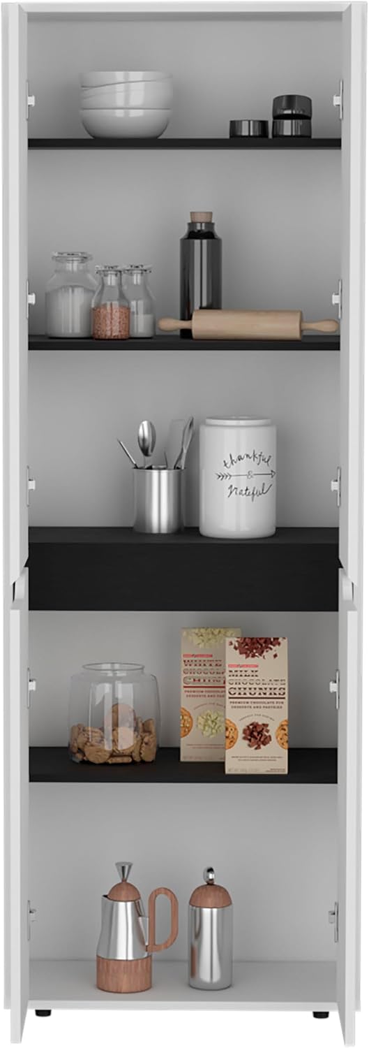 Modern Storage Cabinet Kitchen Pantry Four Doors Five Interior Shelves White ...