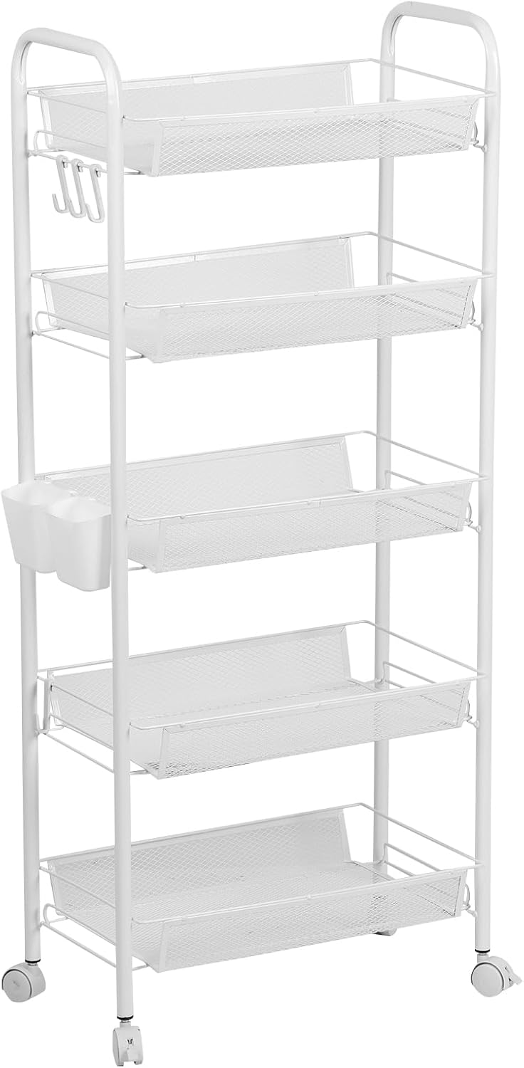5-Tier Stackable Metal Wire Storage Basket with Wheels – 360° Swivel Casters,...