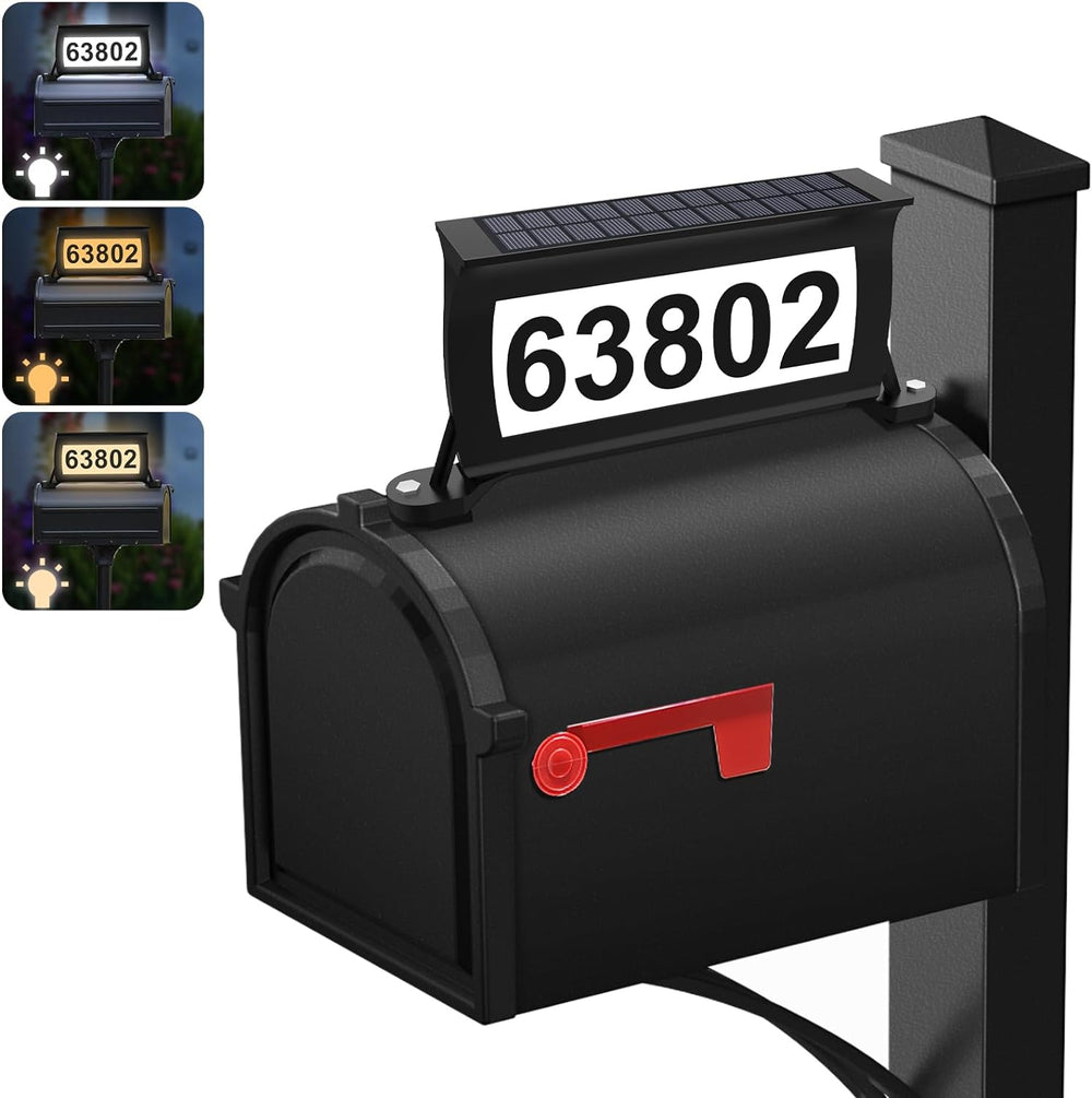 Solar Address Sign, 3 Colors-in-1 Waterproof Mailbox Number Plaque for Outsid...