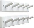 SKOLOO Wooden Wall Mounted Coat Rack,16'' Hole to Hole, 5 Pegs Bamboo Wall Hook for Hanging Clothes Robes Towels Hats,White