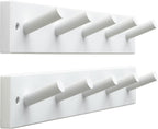 SKOLOO Wooden Wall Mounted Coat Rack,16'' Hole to Hole, 5 Pegs Bamboo Wall Hook for Hanging Clothes Robes Towels Hats,White