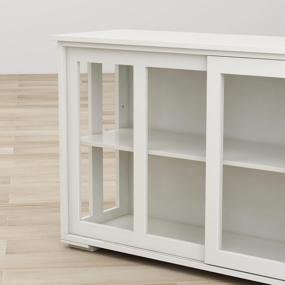 White Sideboard Buffet Cabinet with Sliding Glass Doors, Storage Credenza wit...