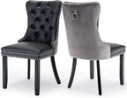 Leather Upholstered Dining Chairs Set of 2, Modern Style Kitchen Side Chairs with Nailhead Trim and Wood Leg, Metal Pulling Ring for Dining Room Living Room(Black&Grey,Set of 2)