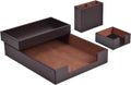 4 Pack Leather Office Supplies/Desk Organizer for Letter Paper Tray,Sticky Note Holder,Pen Cup,Stackable Small Letter Mail Sorter Tray,Workspace Decor for Women Men (Brown, 4-piece set)