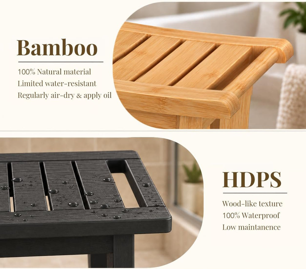 HDPS Waterproof Shower Bench for Inside Shower, Shower Stool, Black, Small