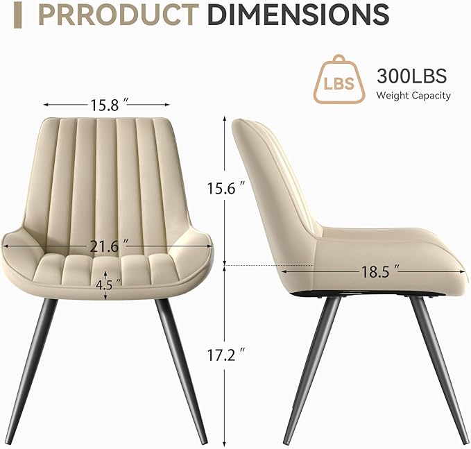 Modern Dining Chairs Set of 4,Upholstered Dining Room Chairs with Thick Cushions,Fabric Comfy Dining Chairs with Metal Legs for Dining Room Khaki