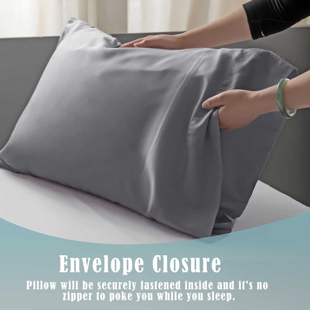 TELUS Pillow Cases Queen Size 2 Pack, Bamboo Rayon & Lyocell Pillowcase with Envelope Closure, Cooling Breathable Pillow Cover for Hot Sleeper & Night Sweats, 20x30 inch, Deep Grey
