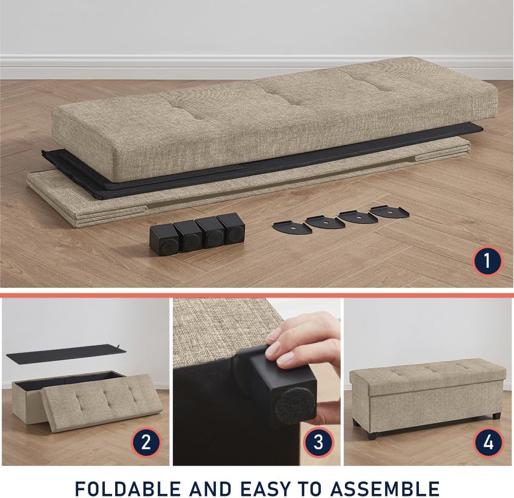 Ornavo Home 43 Inch Storage Ottoman, Large Storage Bench, Ottoman with Storag...