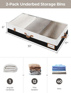 StorageWorks Large Under Bed Storage Containers with Handles and Label Holder, 2 Pack Ultra-thick Fabric Underbed Bins, Closet Organizer for Clothes, Blankets, Sweater