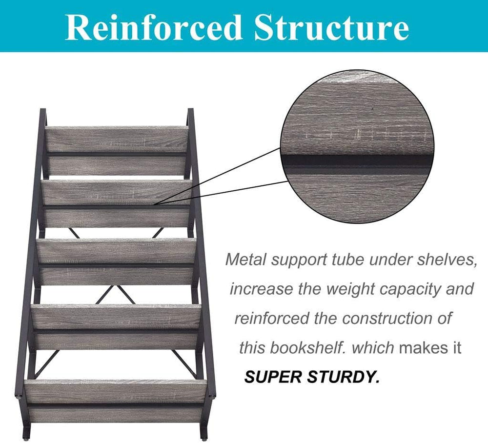Industrial Bookshelf, Etagere Bookcases and Book Shelf 5 Tier Shelves, Grey W...