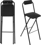 1Pcs Folding Bar Stool with Backrest Tall Folding Chairs with PU Cushion 30in Seat Height Padded Folding Counter Height Stool Collapsible Portable Barstools for Adults Kitchen Cafe