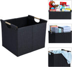 HOONEX Large Collapsible Storage Bins, Linen Fabric, 2 Pack, Storage Baskets with Wooden Carry Handles and Sturdy Heavy Cardboard, for Home, Office, Car, Nursery, Dark Grey