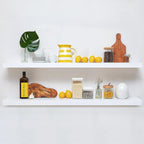 Homeforia Floating White Shelf 60 inches, High End Solid Real Wood 60inch Long Floating Shelves for Wall Mounted, White Wooden 60in Floating Shelves, Heavy Duty Bracket, 60 X 6.5 X 1.75 inch, Set of 3