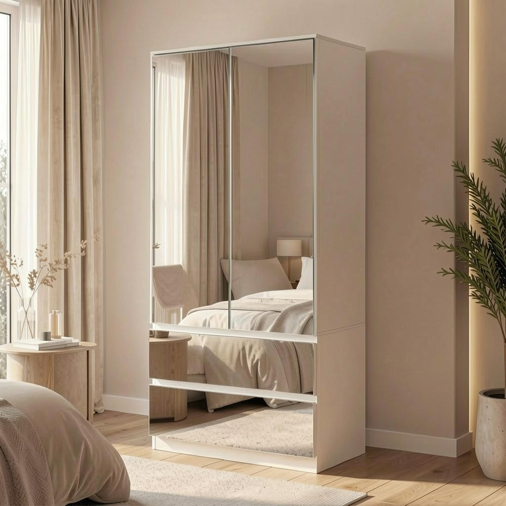 FUFU&GAGA Wardrobe with Mirror Door & Drawers, White Mirror Wardrobe ...