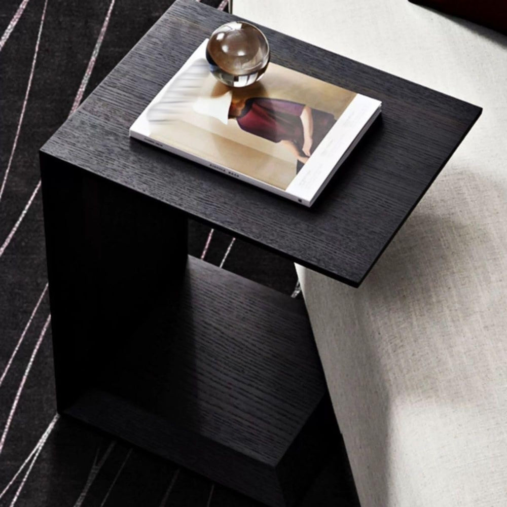 C Shaped End Tables, Solid Wood Side Table, Multipurpose Table for Bedroom, B...