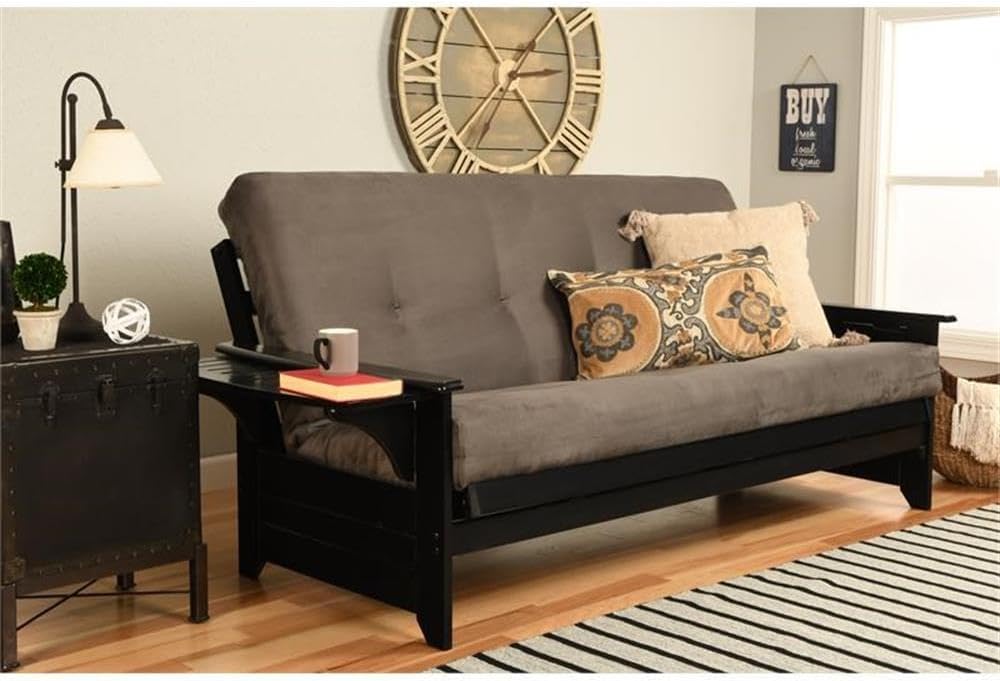 Pemberly Row 8" Full Size Spring Futon Mattress Replacement, Suede Fabric Sleeper Sofa Bed Mattress, Gray-Frame Not Included