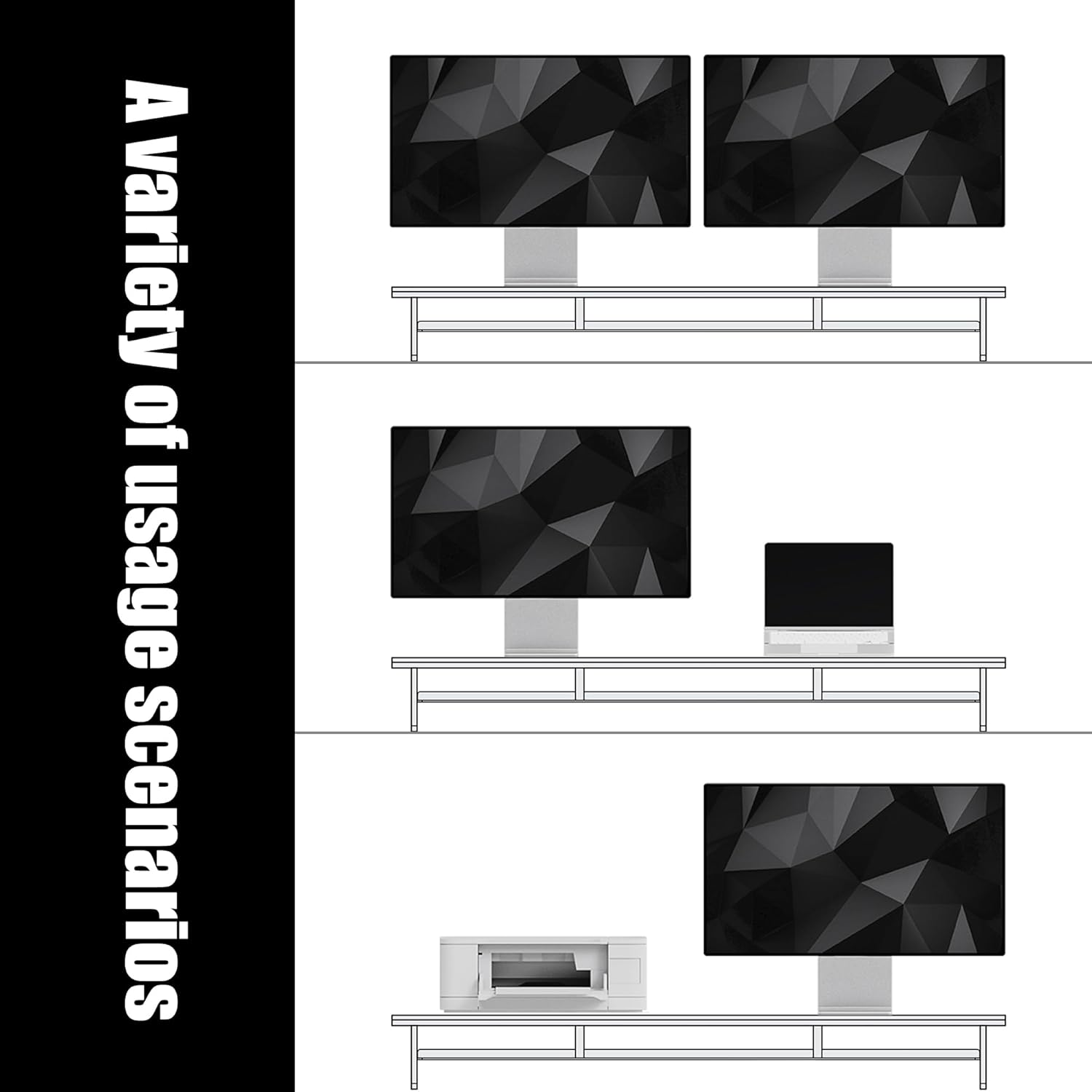 Dual‑Tier Monitor Stand for Modern Desk Setup – Minimalist Wooden and Metal Riser Shelf with Transparent Acrylic Feet for Dual Monitors, Laptops, Home Office Aesthetic，Beige and White
