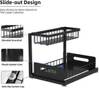 2-Tier Under Sink Slide Out Organizer, Pull Out Cabinet Storage Shelf with Sliding Wire Basket Drawer for Bathroom Kitchen, Countertop or Pantry Shelf, Black