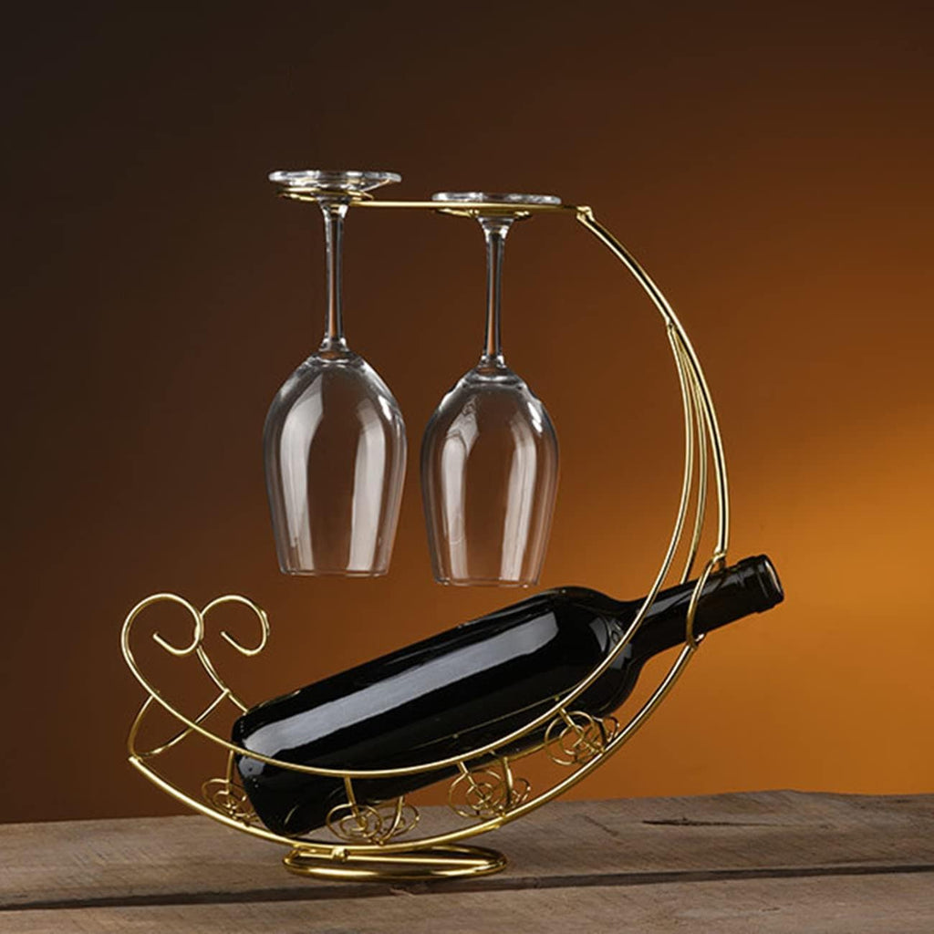 Metal Wine Rack, Tabletop Wine Glass Holder, 1 Bottle+2 Cups Glod | Wine holder countertop，wine bottle decorative,wine bottle and glass holder，wine bottle holder counter，wine drying racktop