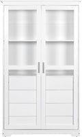 LUMISOL 75" Tall Kitchen Pantry with 4 Built-in Drawers, Kitchen Storage Cabinet with Glass Doors, Display Cabinet for Living Room Dining Room Office, White