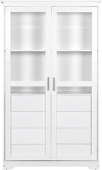 LUMISOL 75" Tall Kitchen Pantry with 4 Built-in Drawers, Kitchen Storage Cabinet with Glass Doors, Display Cabinet for Living Room Dining Room Office, White