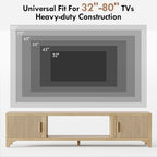 Fluted Oak TV Stands for 65/70/75 Inch TV, Boho Media Console for Living Room, TV Entertainment Center with Storage, Wood Television Cabinet for Bedroom