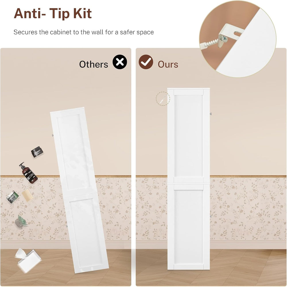 TEENFON 57.8" H Tall Bathroom Storage Cabinet with 4 Doors & 2 Adjus...