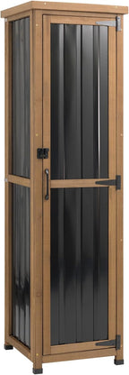 Outdoor Storage Cabinet, 62" Tall Thin Garden Cabinet with Adjustable Shelf and Weather-Resistant Design Farmhouse Accent Cupboard for Patio, Garden, Yard or Porch (18" L x 18" W x 62" H)