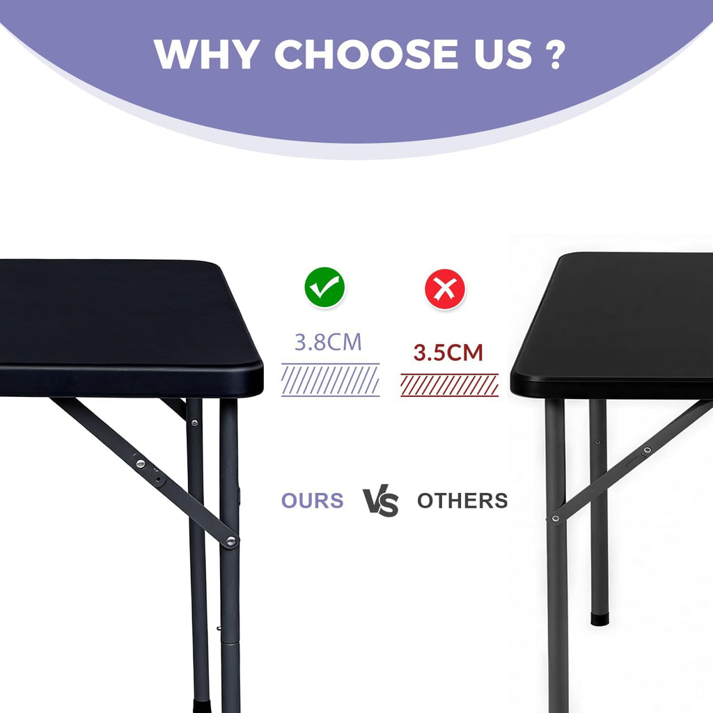 34" Folding Card Table,Square Portable Heavy Duty Plastic Game Table,Black | Portable Desig,Save Space,HDPE Top,Carrying Handle,Removable Legs,Indoor Outdoor Use for Study,Homework,Picnic,Camping, Party