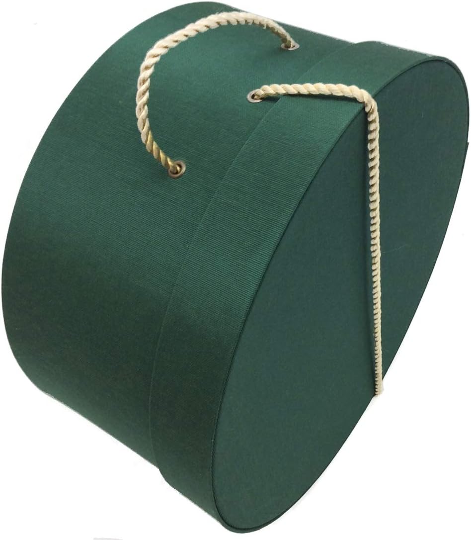 Sarah's Hat Boxes Classic Dark Green Hat Box – 16.75" x 8.5" (Dia. x Ht.) Handmade in USA – Odorless Non-Toxic Adhesive, Cording Handle – Premium Storage for Hats & Accessories