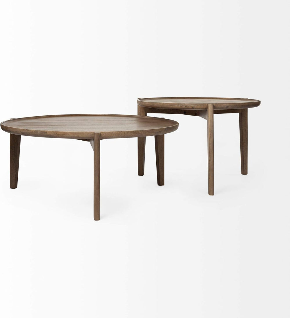 Mercana Cleaver Round Wood Nesting Coffee Tables in Brown(Set of 2)