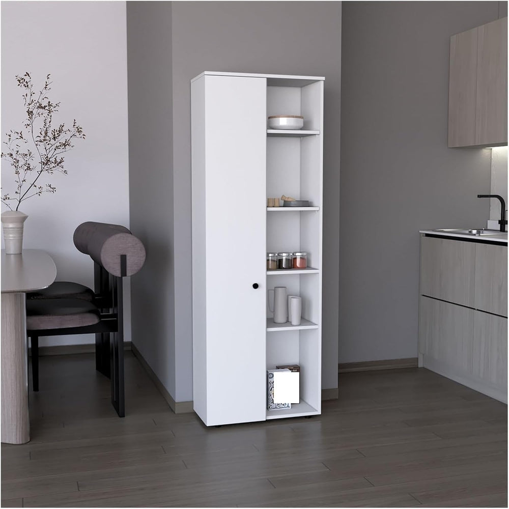 67" H Kitchen Storage Cabinet with One Door, Five Interior Shelves and F...