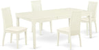 East West Furniture DOIP5-LWH-C 5 Piece Dining Room Table Set Includes a Rectangle Kitchen Table with Butterfly Leaf and 4 Linen Fabric Upholstered Dining Chairs, 42x78 Inch, Linen White