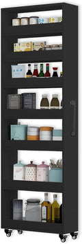 7-Tier Slim Storage Cart, Wooden Rolling Pantry Cabinet with Wheels, Narrow Shelf Organizer for Kitchen, Bakers Rack, Dining Room, Closet, Small Spaces Dark Walnut 73.2" H*7.8" W*23.6" D