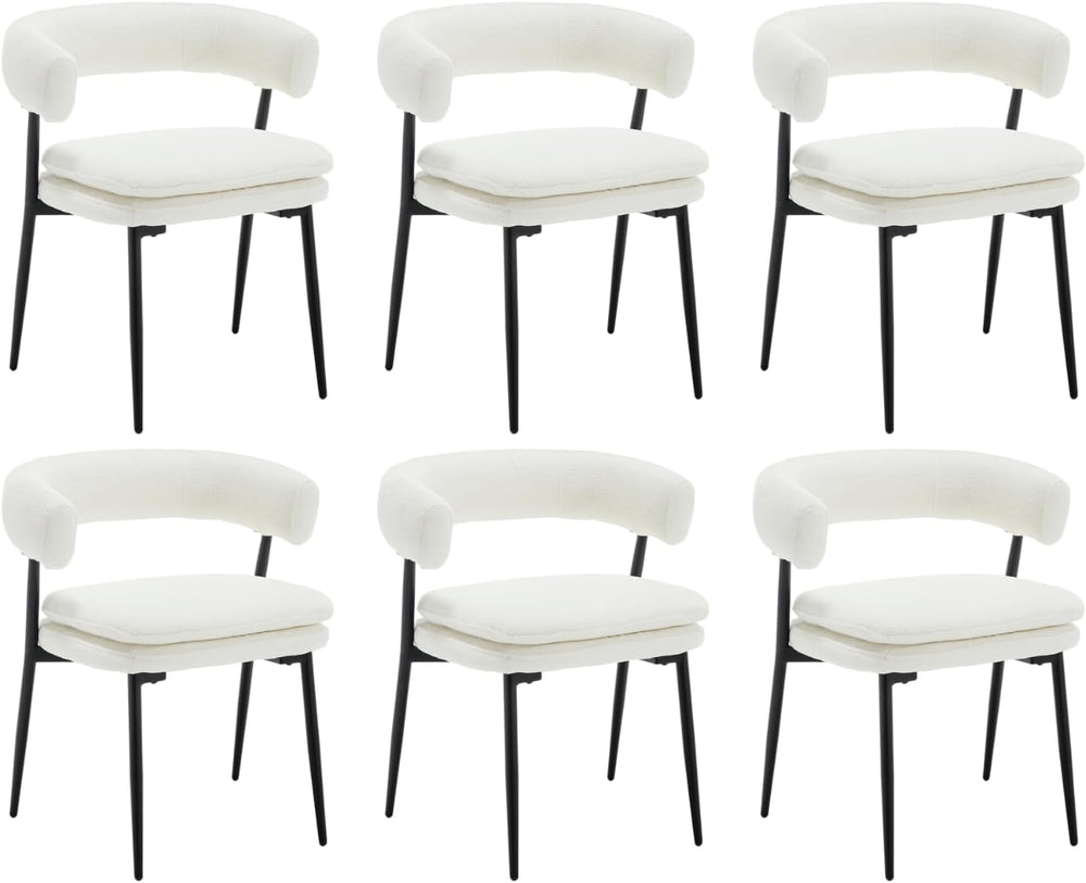 Shunzhi White Upholstered Dining Chairs Set of 6 Modern Barrel Boucle Fabric ...