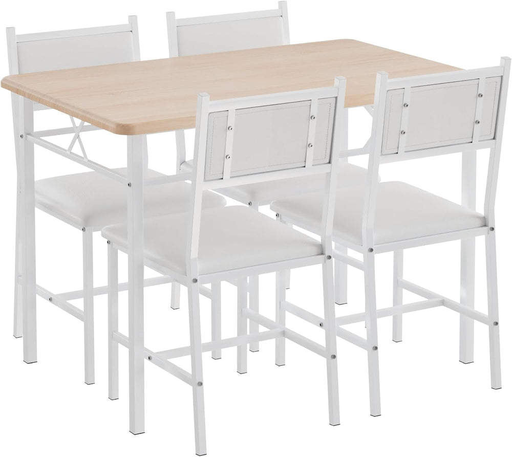VECELO Dining Table Set for 4 with Chairs, 5-Piece Kitchen Table and Upholste...