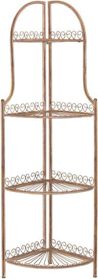 Safavieh PAT5013A Collection Abarrane Rusty Orange Wrought Iron 4 Tier Outdoor Corner Shelf Shelve