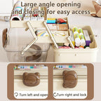 Cute Hair Accessories Organizer 3-Layers Kids Jewelry Storage Box Plastic Hair Accessories holder for Girls (Brown-Bear)