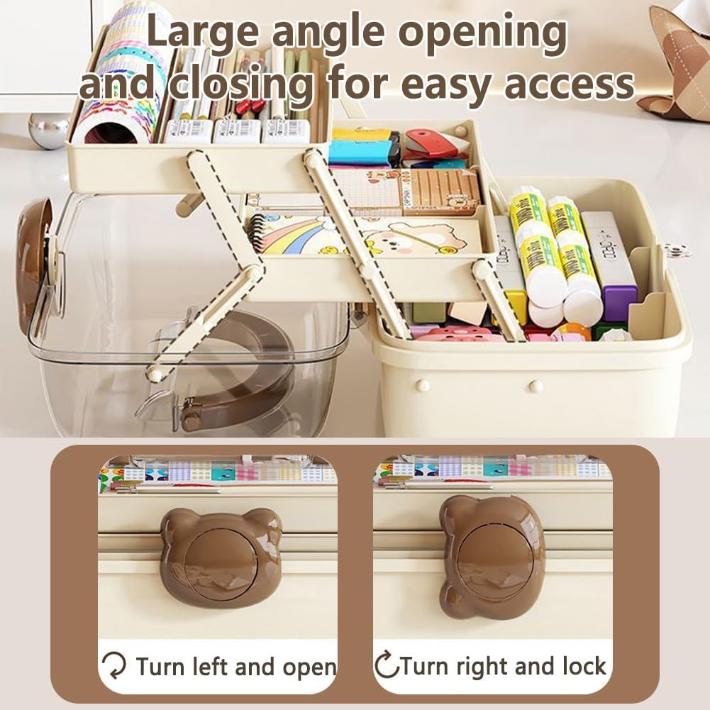 Cute Hair Accessories Organizer 3-Layers Kids Jewelry Storage Box Plastic Hair Accessories holder for Girls (Brown-Bear)