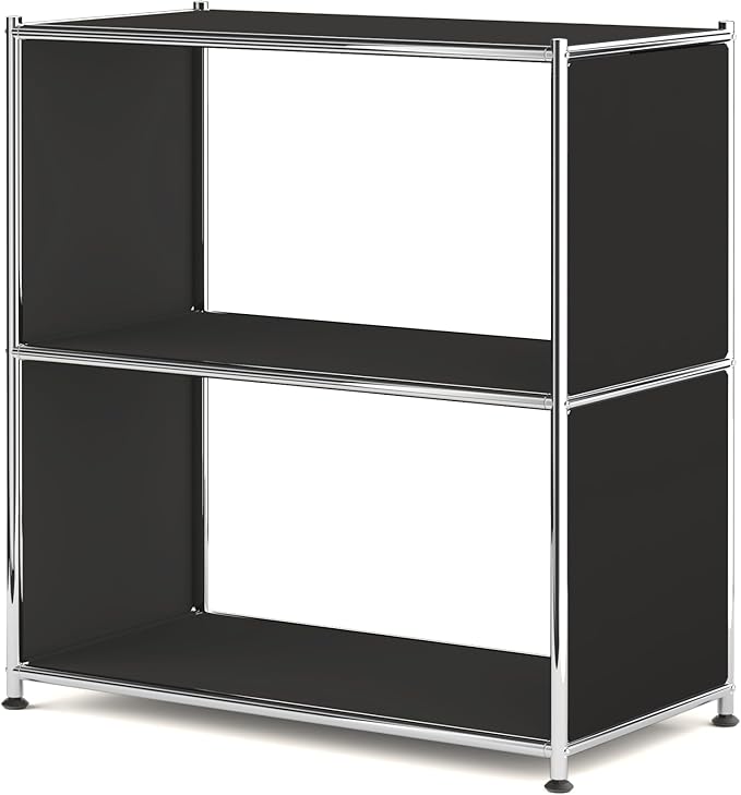32-Inch 2-Tier Metal Bookcase, Open Shelf Storage Organizer for Living Room, Bedroom, Side Table or Nightstand Use, Modern DIY Assembly, Black