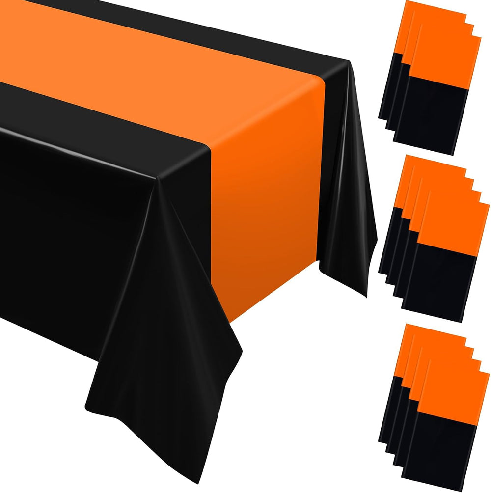 Oudain 12 Pcs Halloween Plastic Table Cloths 54" x 108", Orange, Black